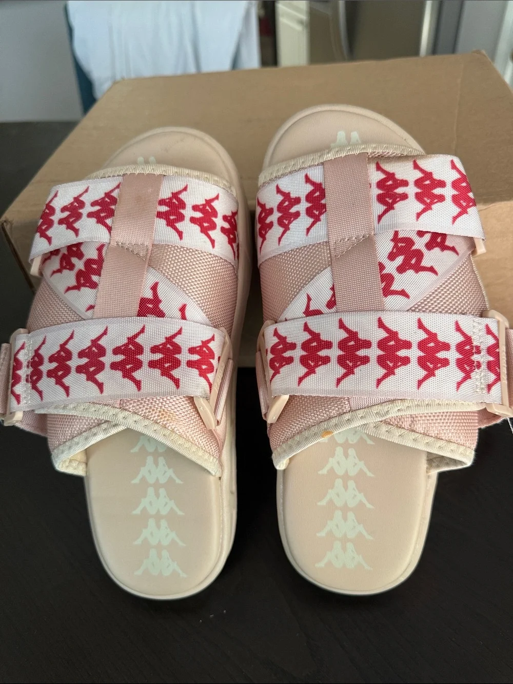 Kappa 222 Banda Mitel 1 Slides Pink Slide Sandals with Red Logo Strap